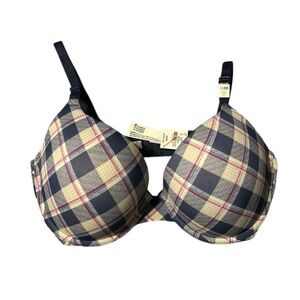 NWT Victoria’s Secret Pink Wear Everywhere Push-Up Plaid Blue Size 36DD